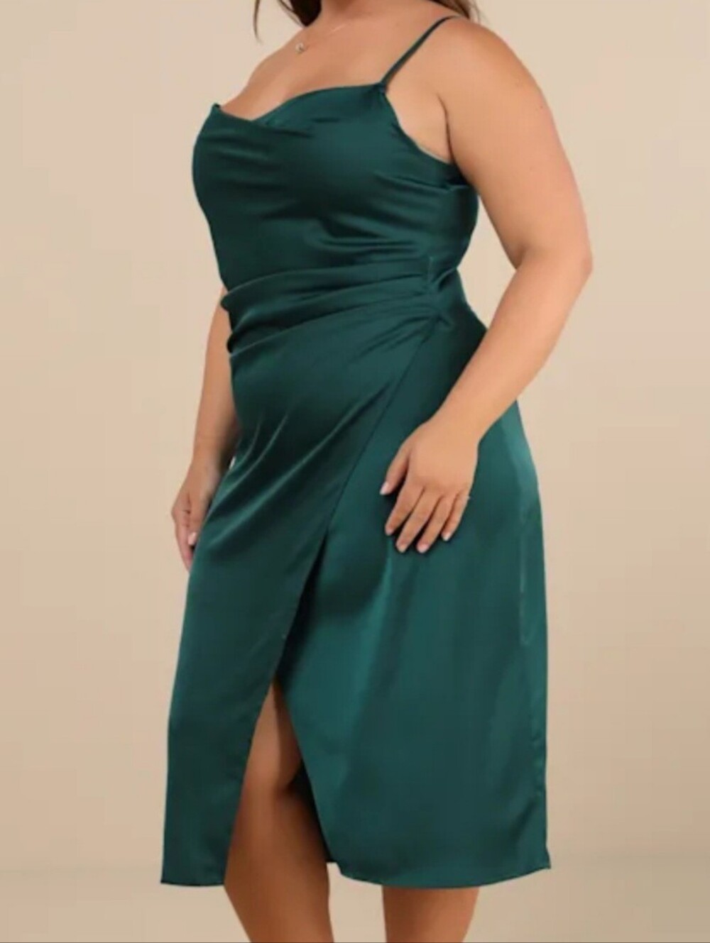 NWT Lulus Hollywood Woman Forest Green Satin Midi Dress Small - Picture 8 of 9